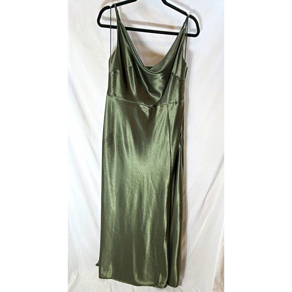 Birdy Grey Green Satin Sleeveless Cowl Neck Bridesmaid Dress Size XL